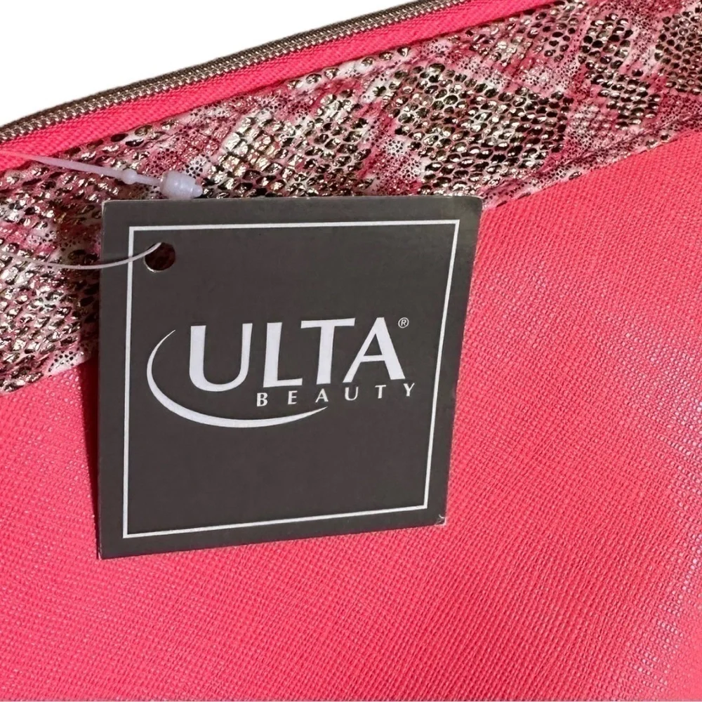 🌺 Ulta Hot Pink Rose Gold Feather Tassel Cosmetic Bag NWT